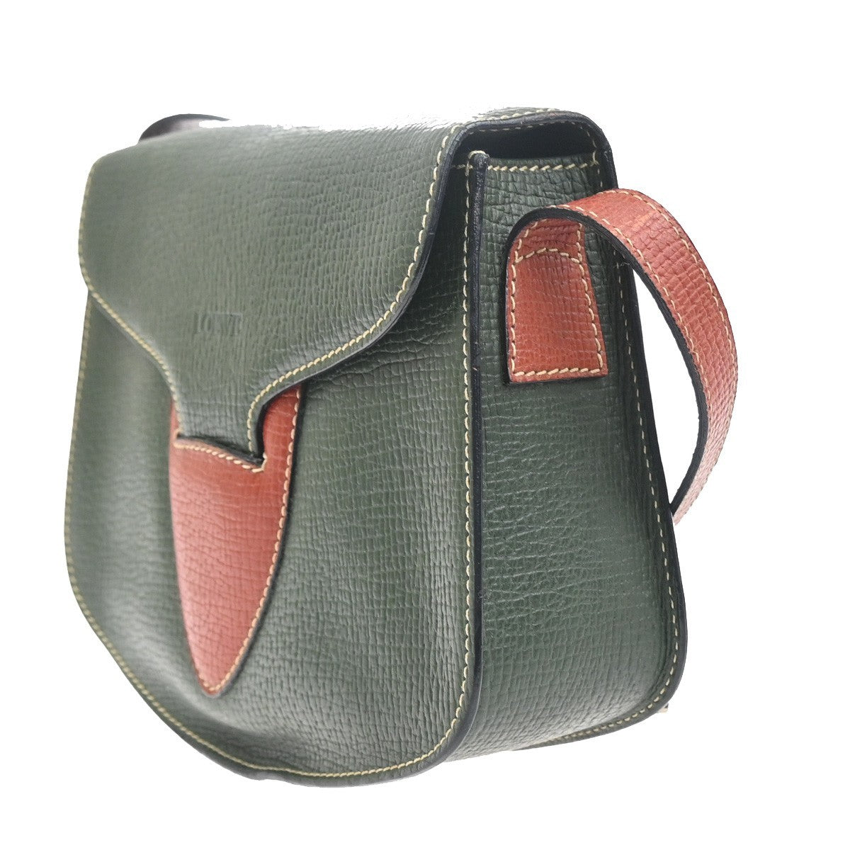 LOEWE Logo Barcelona Bicolor Shoulder Bag Leather Green Brown Italy 87KC777