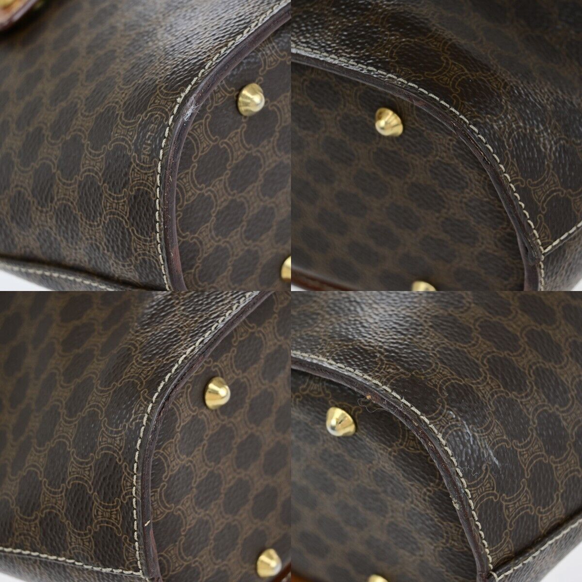 CELINE Logo Macadam Pattern Shoulder Tote Bag PVC Leather Brown GHW 67ED369