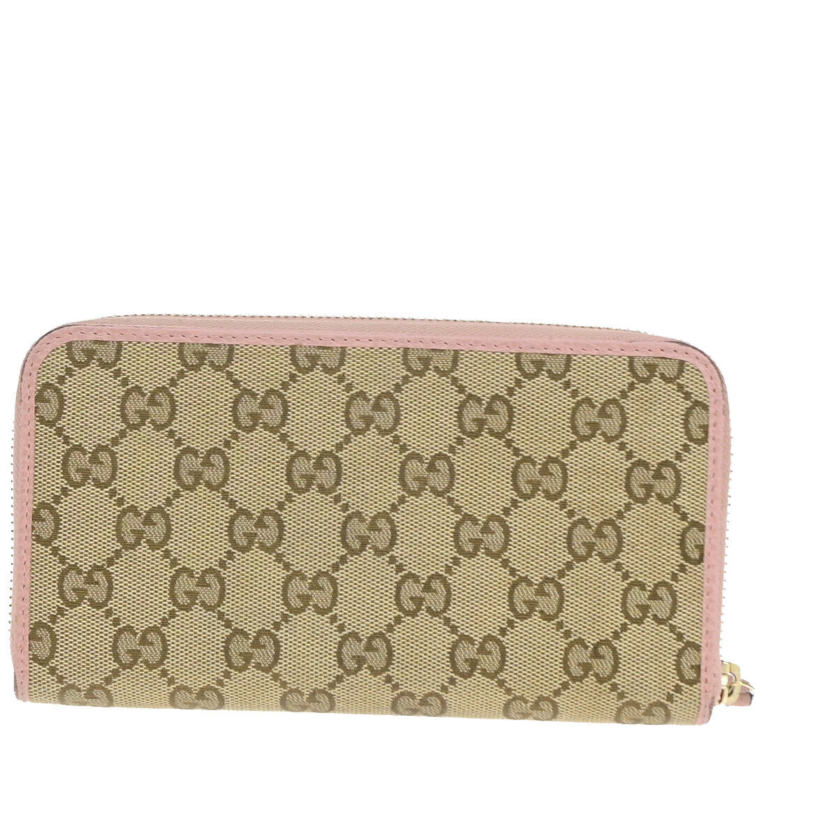GUCCI GG Pattern Zip Aroung Long Wallet Purse Canvas Leather Brown Pink 69YF034