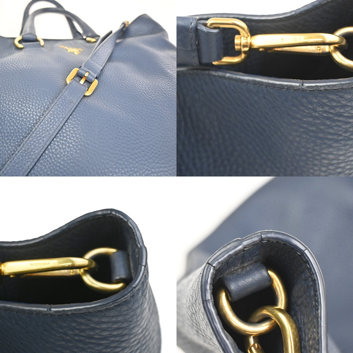 PRADA Vitello Daino 2Way Tote Hand Bag Leather Bluette Navy Blue GHW 77CA831