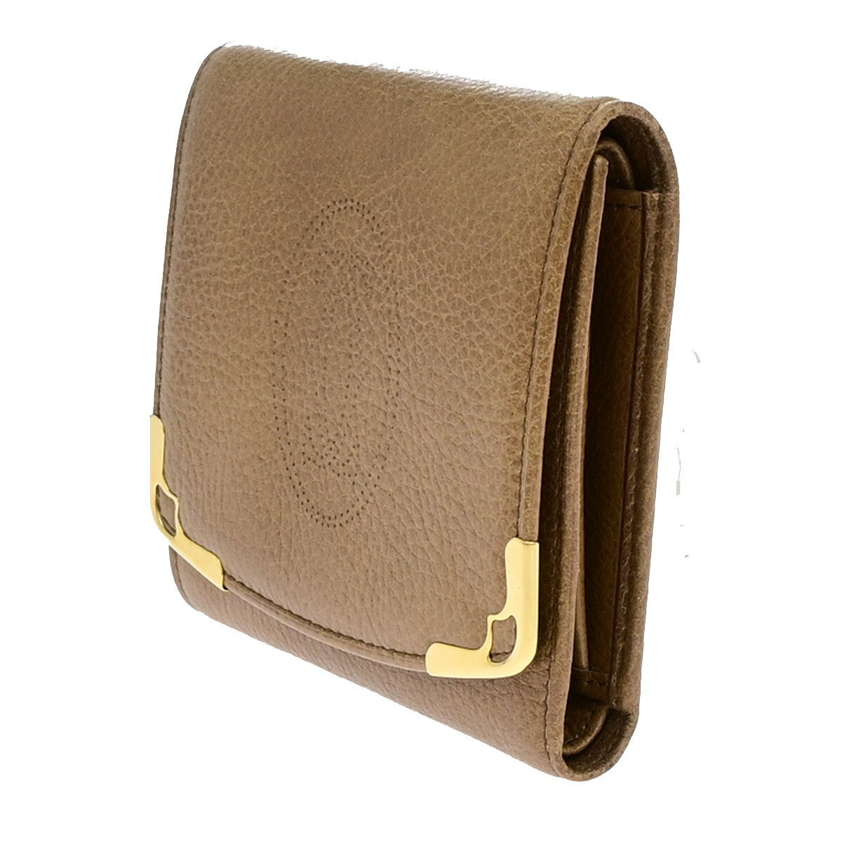 Cartier 2C Logo Trifold Compact Wallet Leather Brown Gold 60KP172