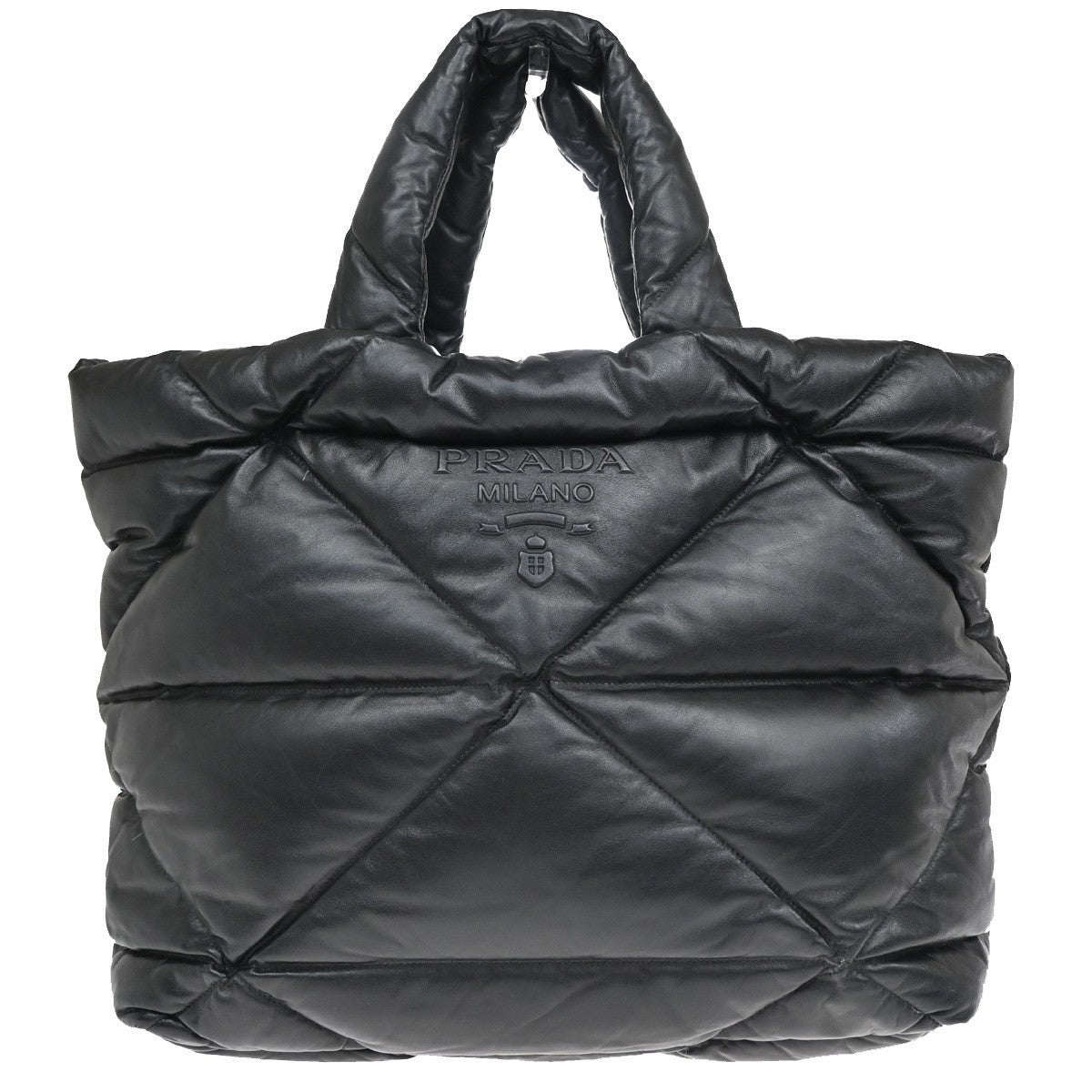 PRADA Logo Padded Hand Tote Bag Nappa Leather Black Italy 307RF799