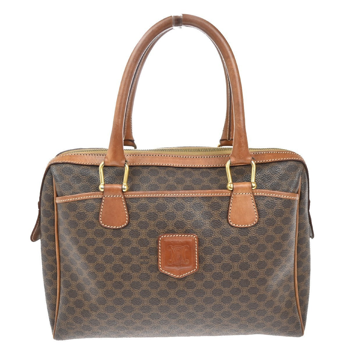 CELINE Logo Macadam Pattern Travel Hand Bag PVC Leather Brown GHW Italy 61TA552