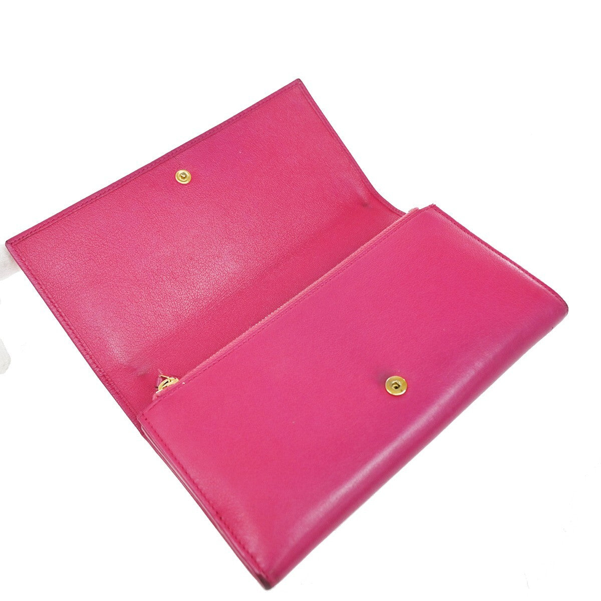 YVES SAINT LAURENT YSL Logo Long Zipper Wallet Leather Pink 66EE518