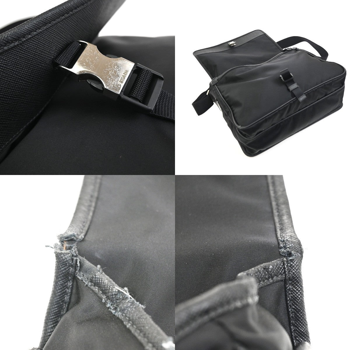 PRADA MILANO Logo Tessuto Messenger Shoulder Bag Nylon Leather Black 09CA778