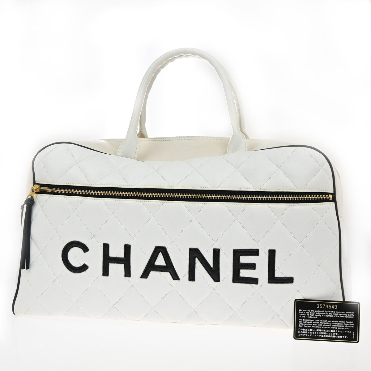 CHANEL CC Logo Matelasse Travel Hand Bag Leather White GHW Vintage 310RP079