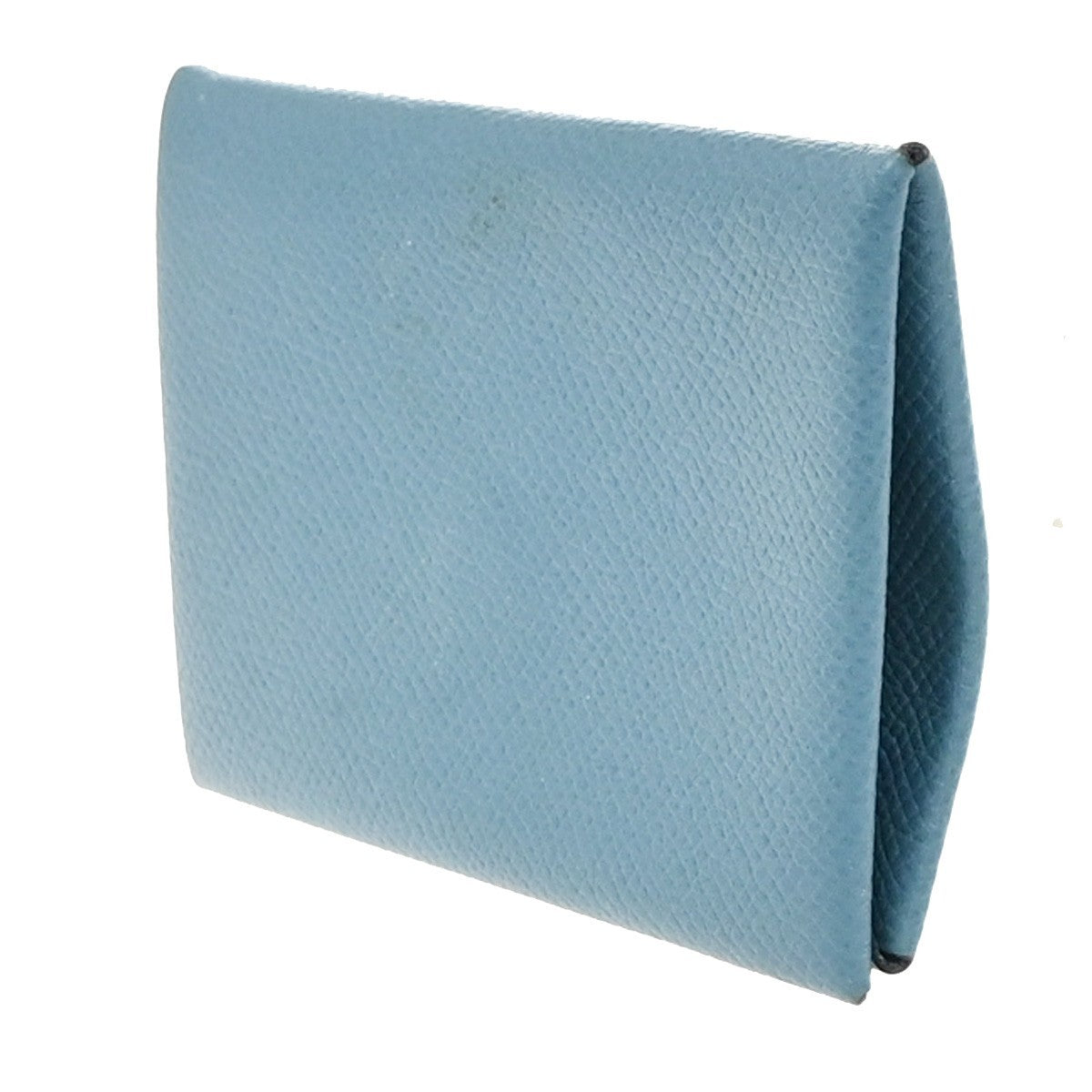 HERMES Logo Calvi Card Case Chevre Mysore Leather Blue SHW France 64RP165