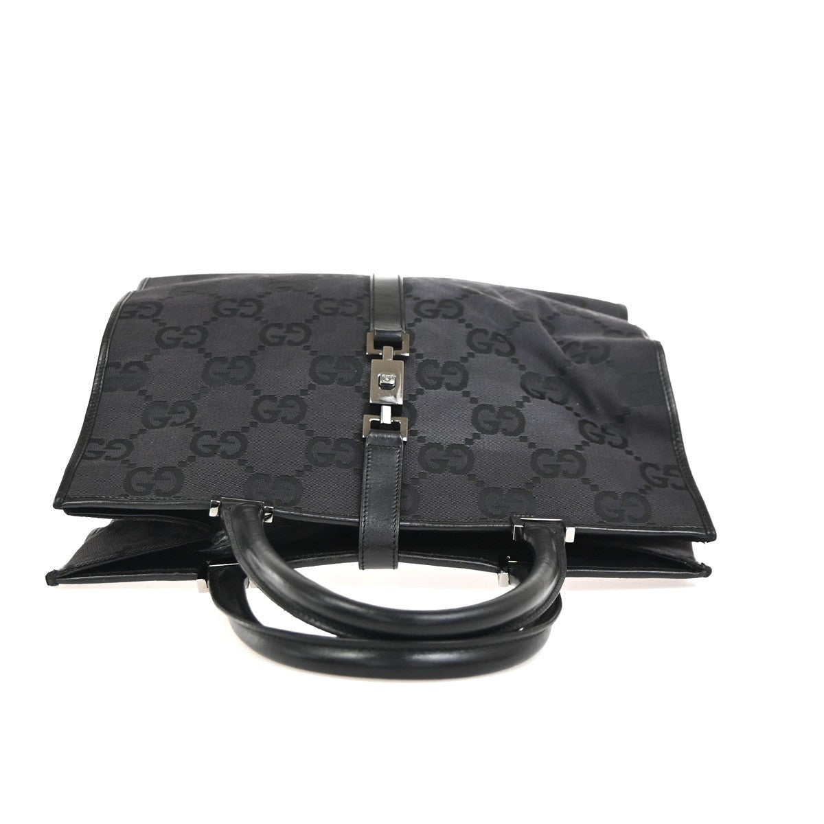 GUCCI GG Pattern Jackie Tote Hand Bag Canvas Leather Black SHW Italy 67ZA373