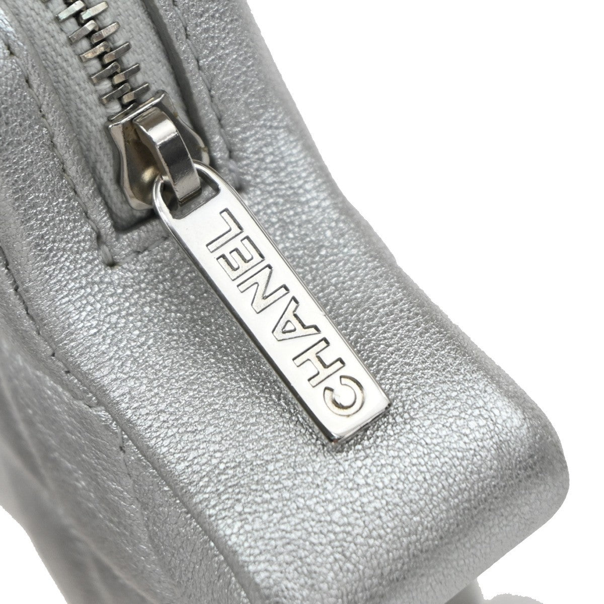 CHANEL CC Logo Matelasse Star Mini Charm Wallet Coin Case Leather Silver 82RF868
