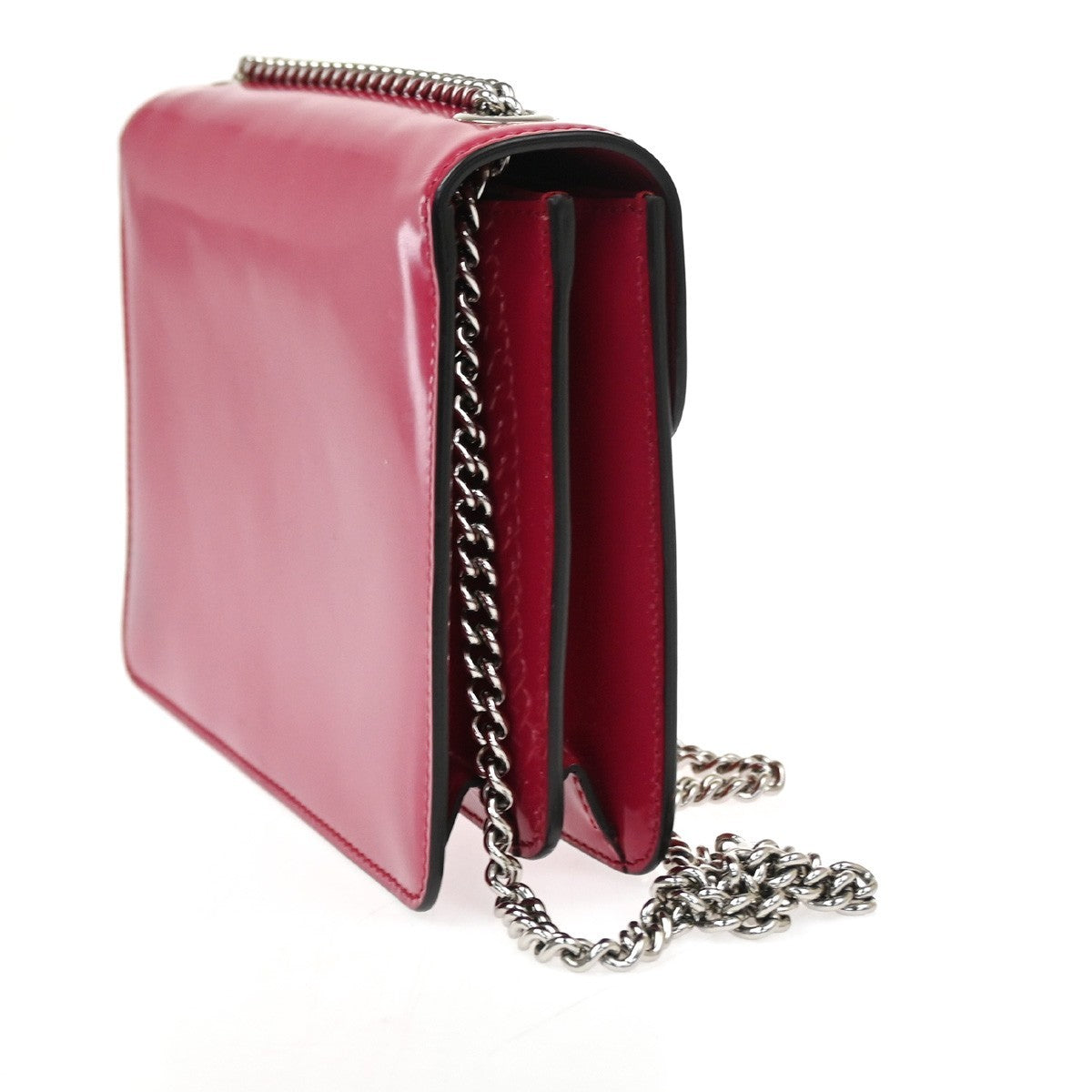 GUCCI Interlocking G Mini Chain Shoulder Bag patent Leather Pink SHW 71TA665