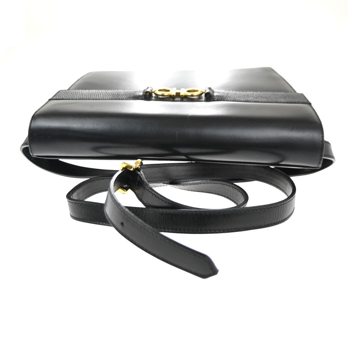 SALVATORE FERRAGAMO Gancini 2Way Shoulder Clutch Hand Bag Leather Black 67CA696