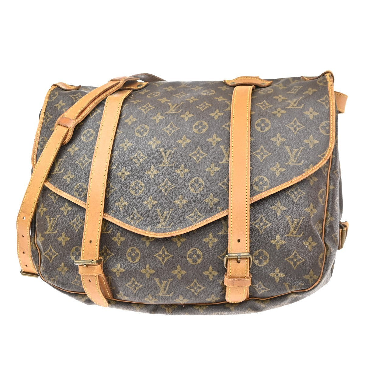 LOUIS VUITTON Logo Saumur 43 Shoulder Bag Monogram Leather Brown M42252 81MA628