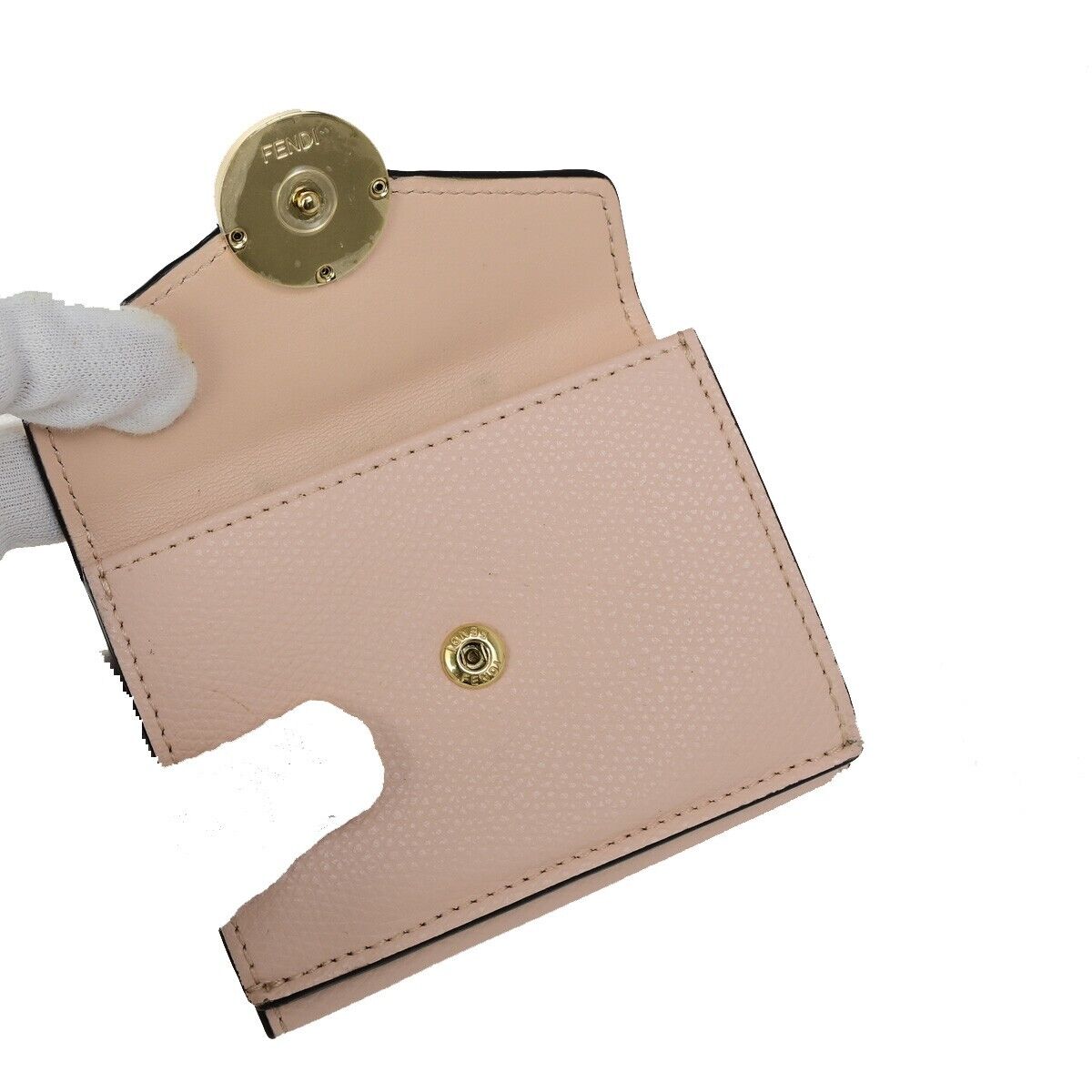 FENDI Zucca Pattern Mini Trifold Wallet Purse Leather Pink Italy 69FB178