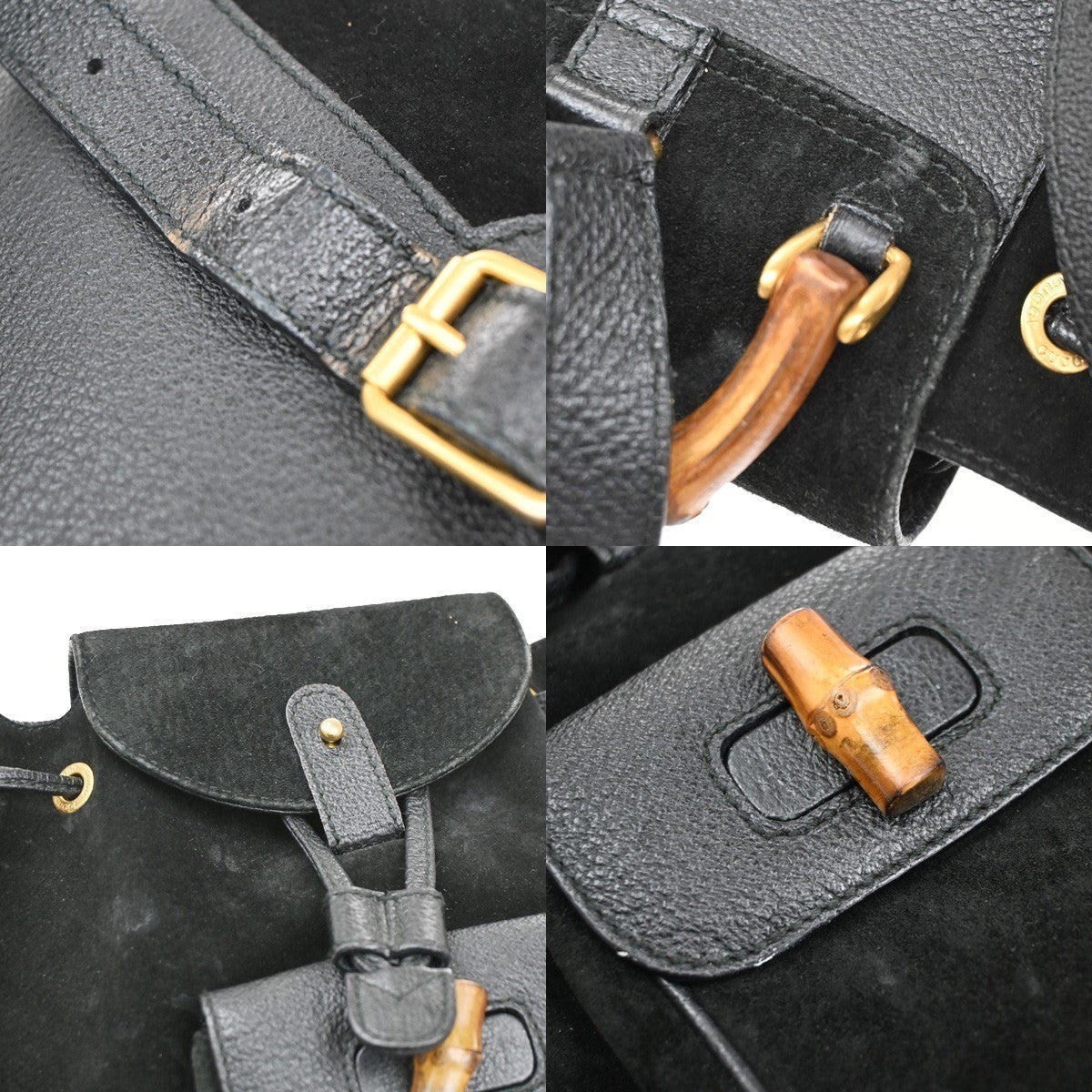 GUCCI Logo GG Pattern Bamboo Backpack Bag Suede Canvas Black SHW Italy 62CA501