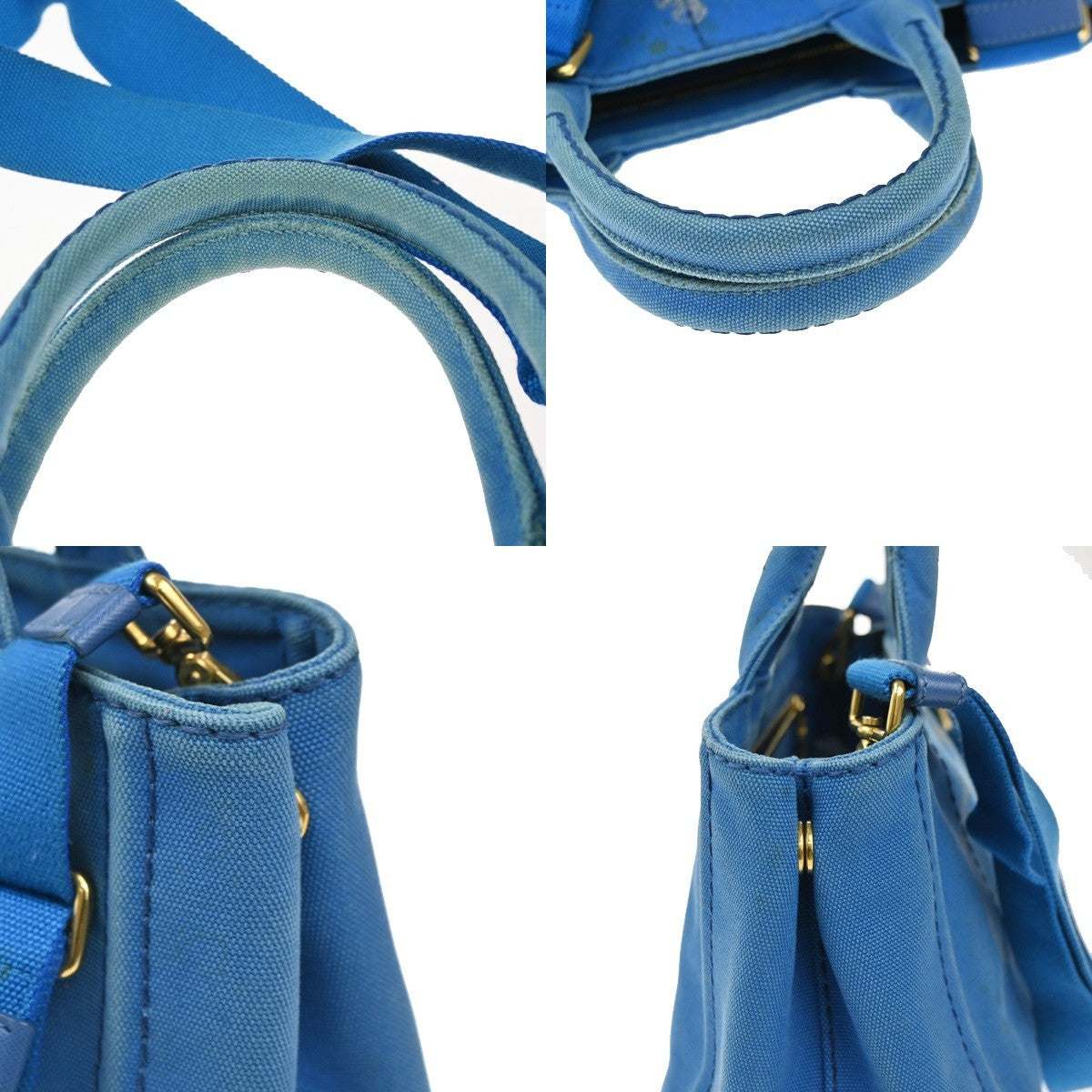 PRADA Logo CANAPA 2Way Shoulder Hand Bag Canvas Leather Blue Azzurro GHW 35KC772