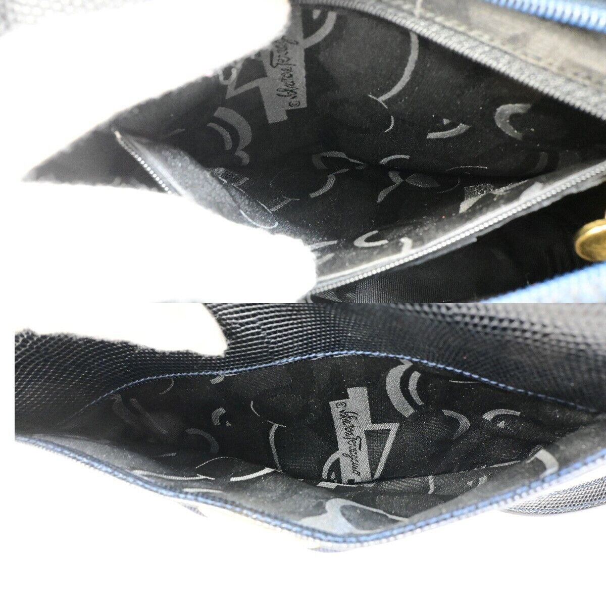 SALVATORE FERRAGAMO Vara Mini Shoulder Bag Embossing Leather Blue 69FB072