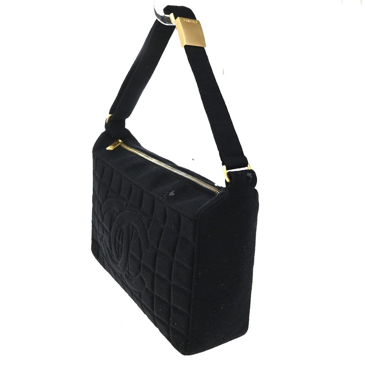CHANEL CC Chocolate Bar Shoulder Hand Bag Canvas Black GHW 70RL791