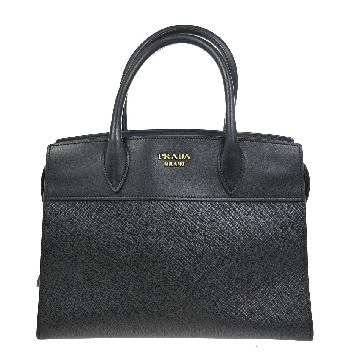 PRADA Logo Hand Bag with Bag Charm Saffiano Leather Black GHW Italy 95RL899