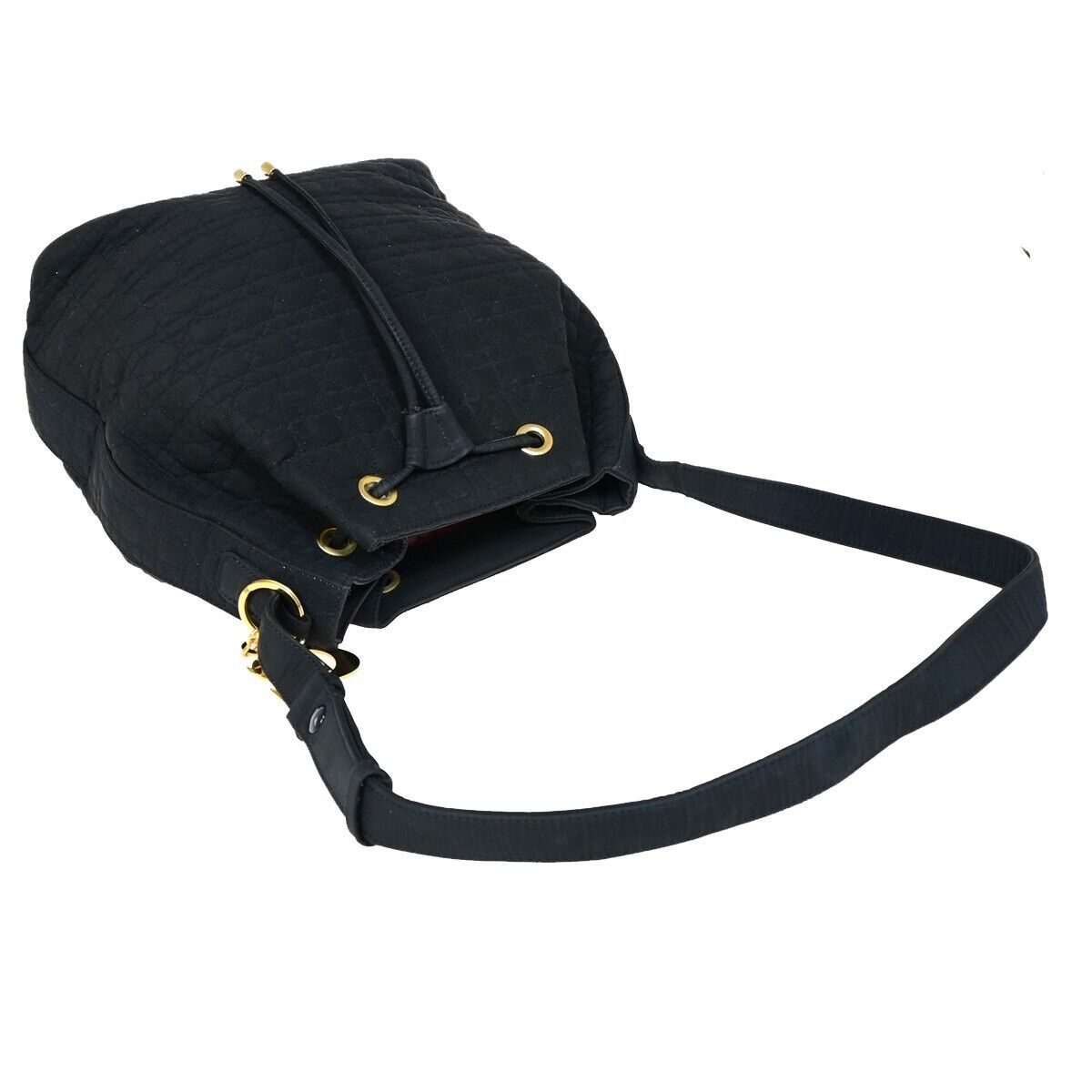 CHRISTIAN DIOR  Cannage Bucket Shoulder Bag Canvas Leather Navy Blue 86SH958