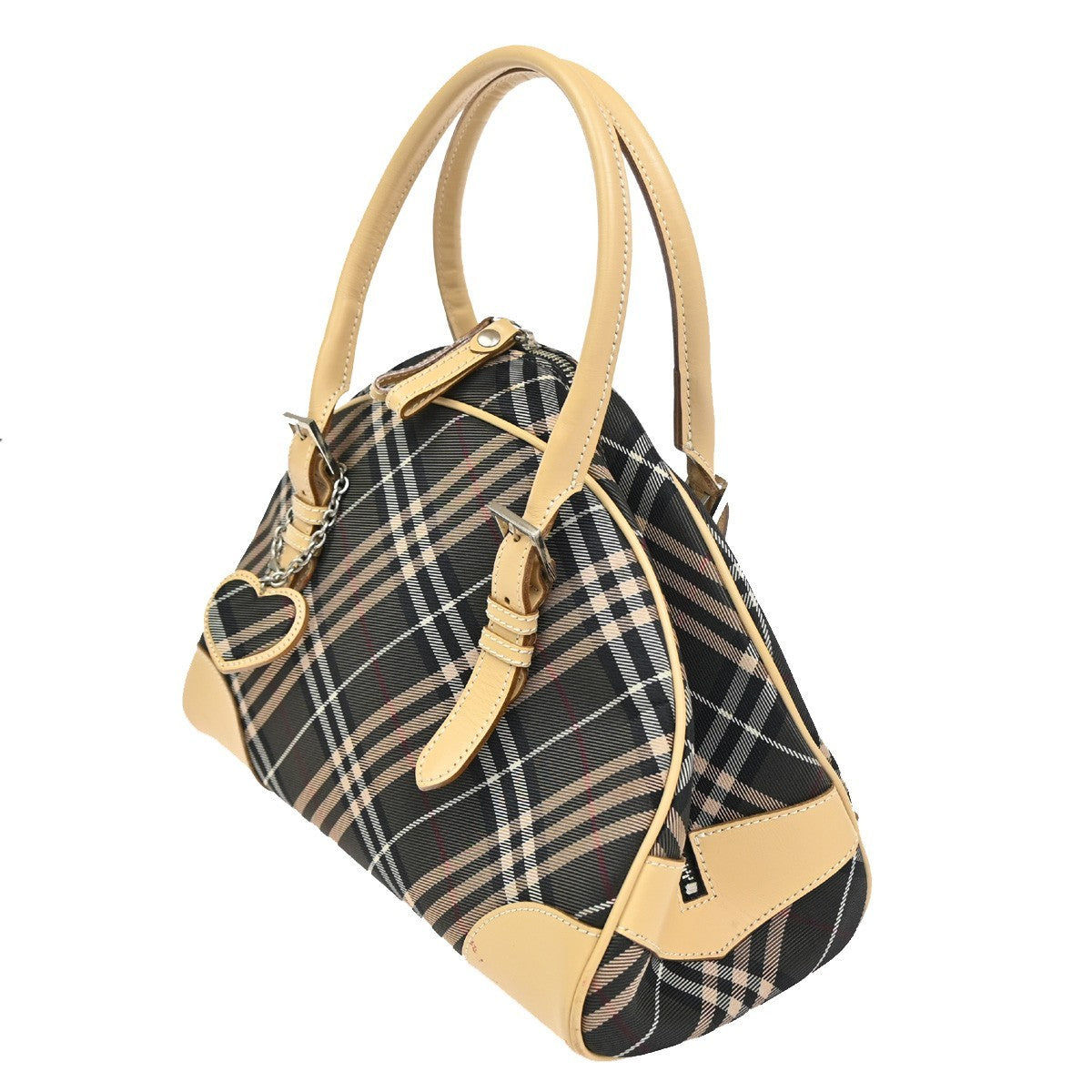 BURBERRY BLUE LABEL Nova Check Tote Bag Heart Charm Canvas Leather Brown 63KC467