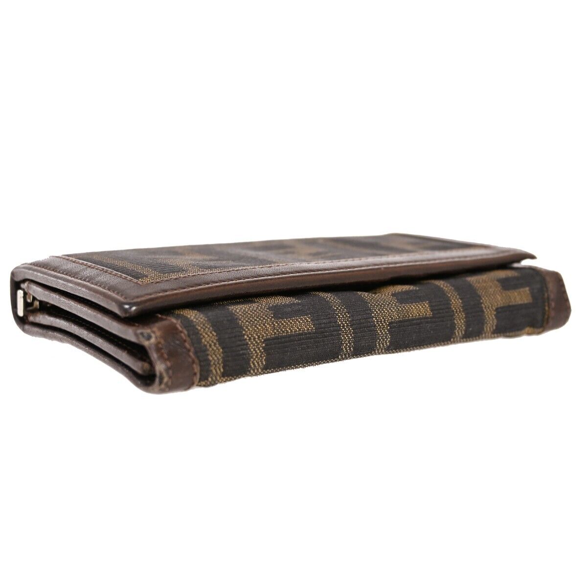 FENDI Logo Zucca Pattern Bifold Wallet Purse Canvas Leather Brown Italy 08HB292