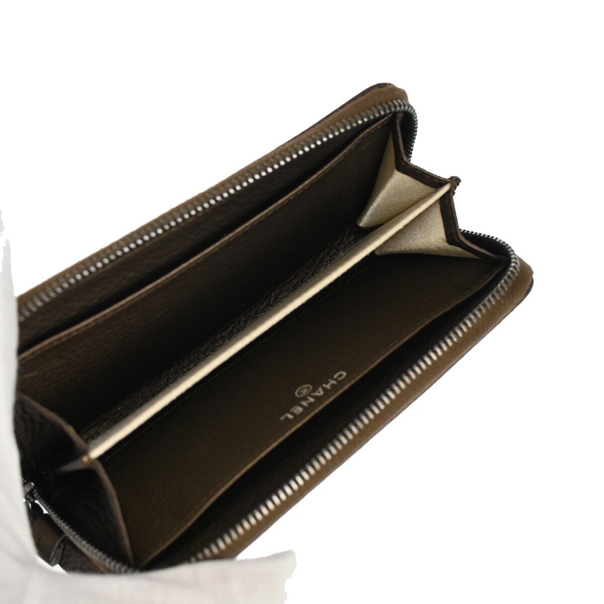 CHANEL CC Logo Luxury Line Bifold Wallet Coin Purse Leather Brown SHW 32YD864