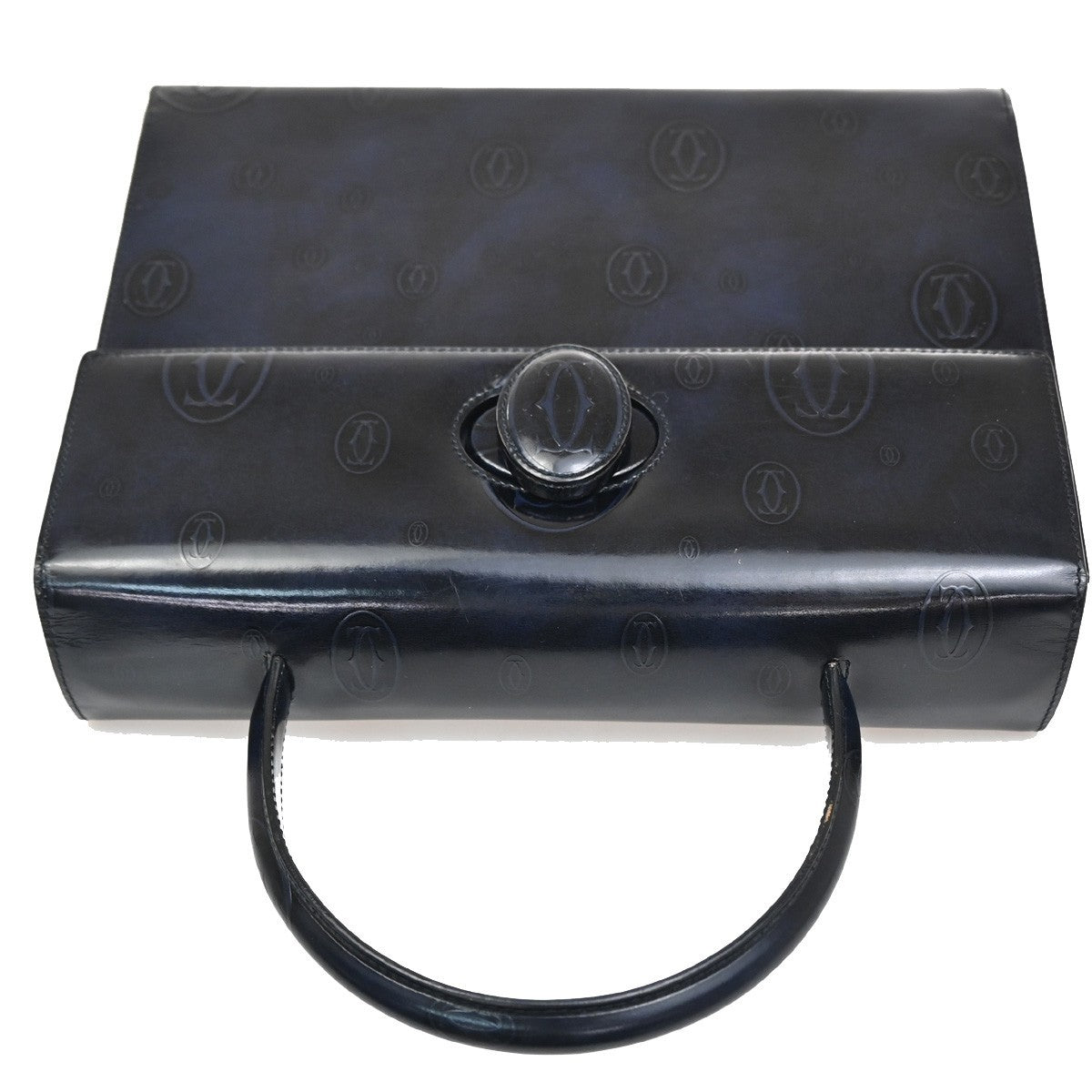 CARTIER Happy Birthday Handle Bag Patent Leather Top Navy Blue 89KC192