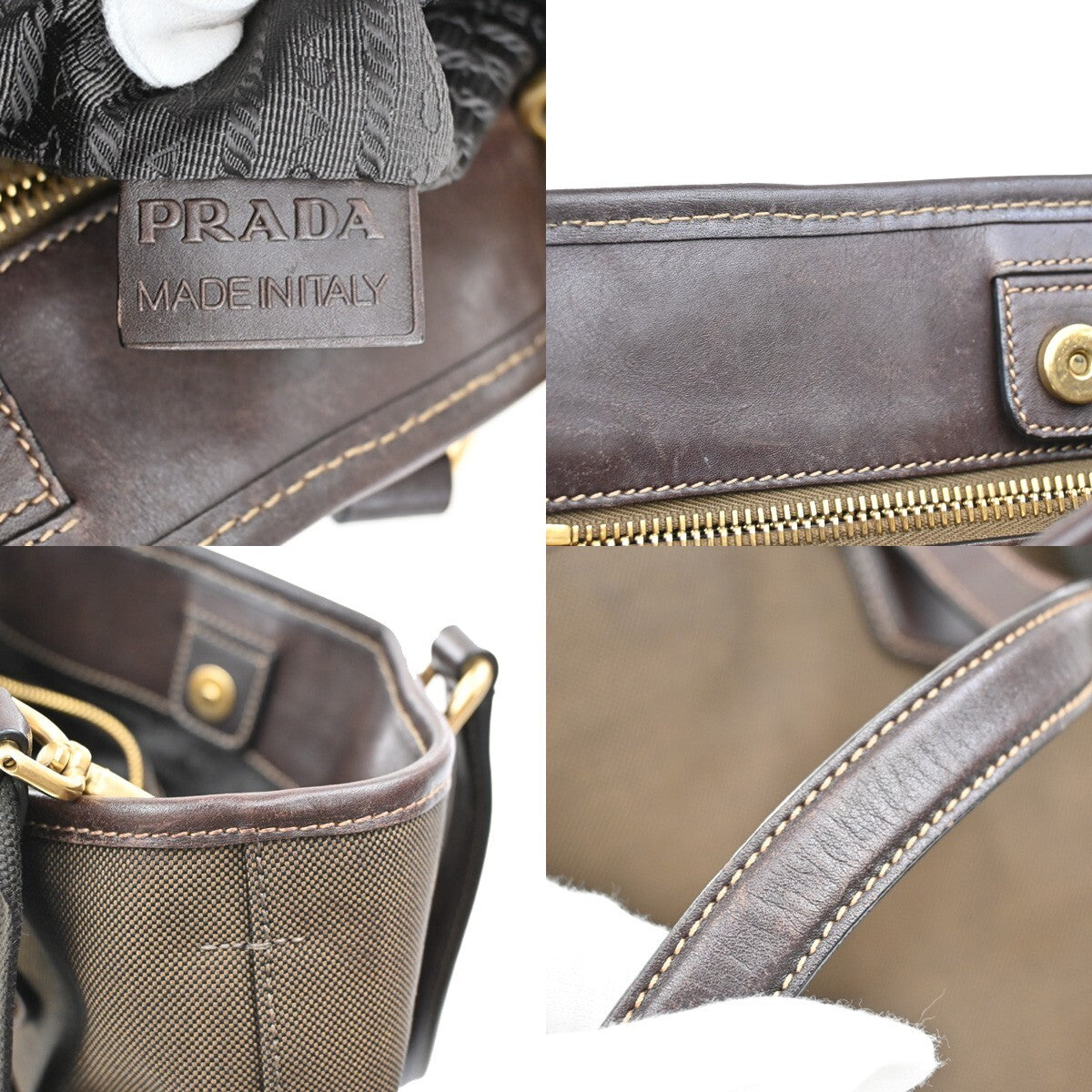 PRADA MILANO Logo 2Way Shoulder Hand Bag Jacquard Leather Brown GHW 18EE299