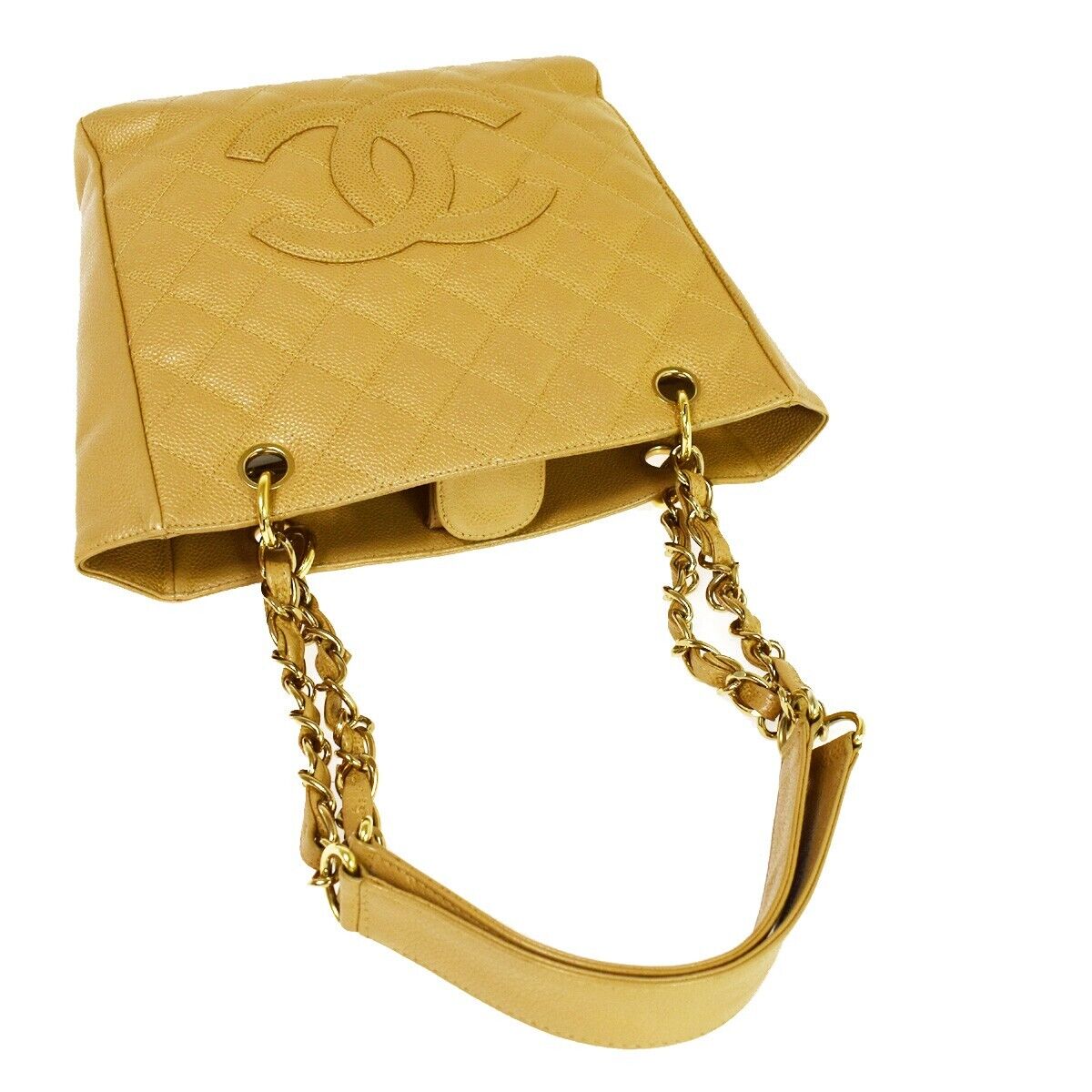 CHANEL CC Matelasse PST Chain Shoulder Bag Caviar Leather Beige GHW 320RH754