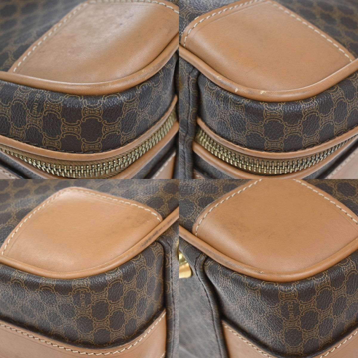 CELINE Logo Macadam Pattern Travel Hand Bag PVC Leather Brown GHW Italy 64KP375