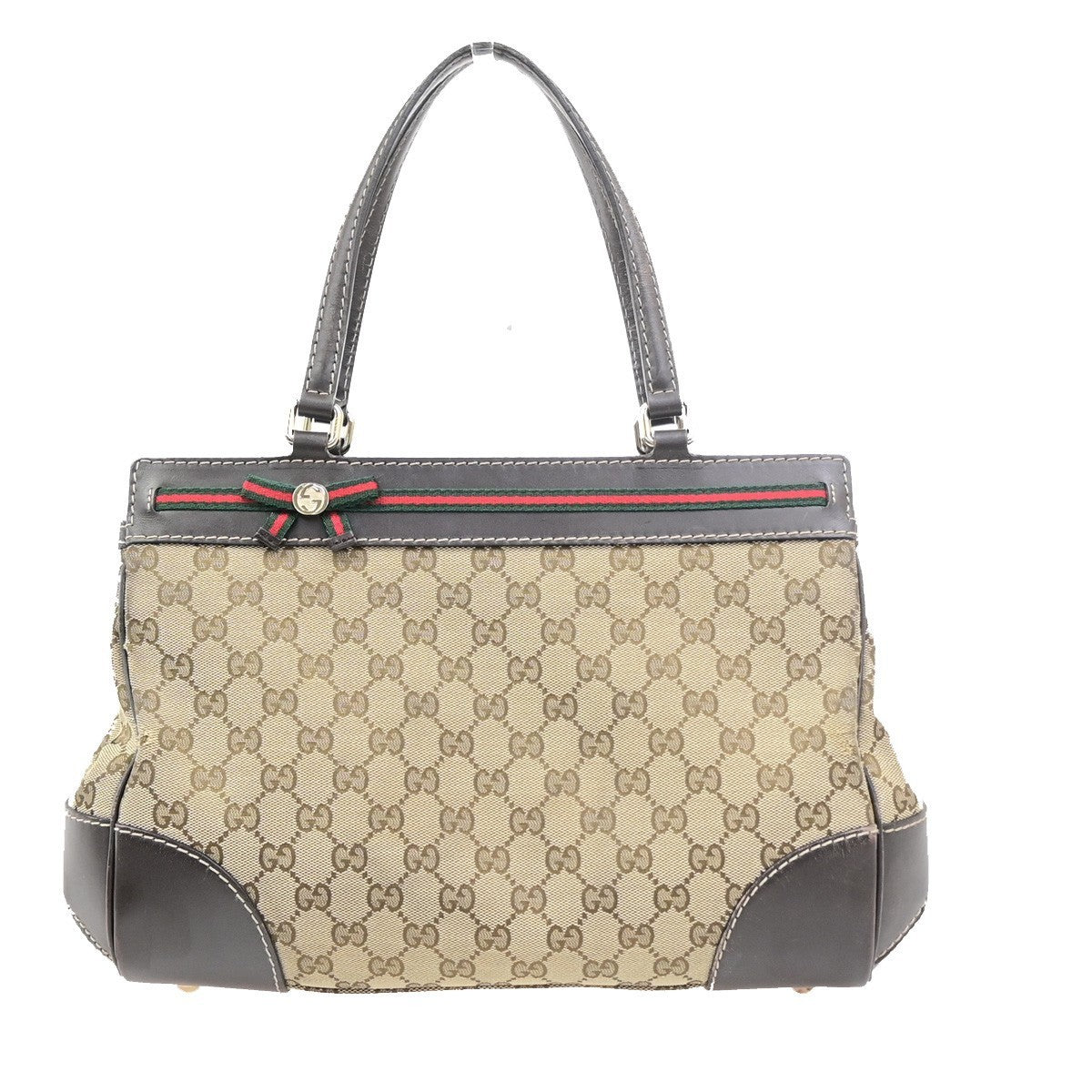 Gucci Logo Mayfair Bow Tote Bag GG Canvas Leather Beige/Brown GHW Italy 75PA125