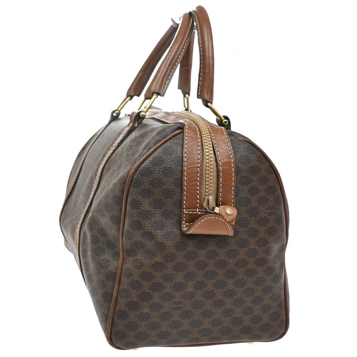 CELINE Logo Macadam Pattern Travel Hand Bag PVC Leather Brown GHW Italy 09KB734