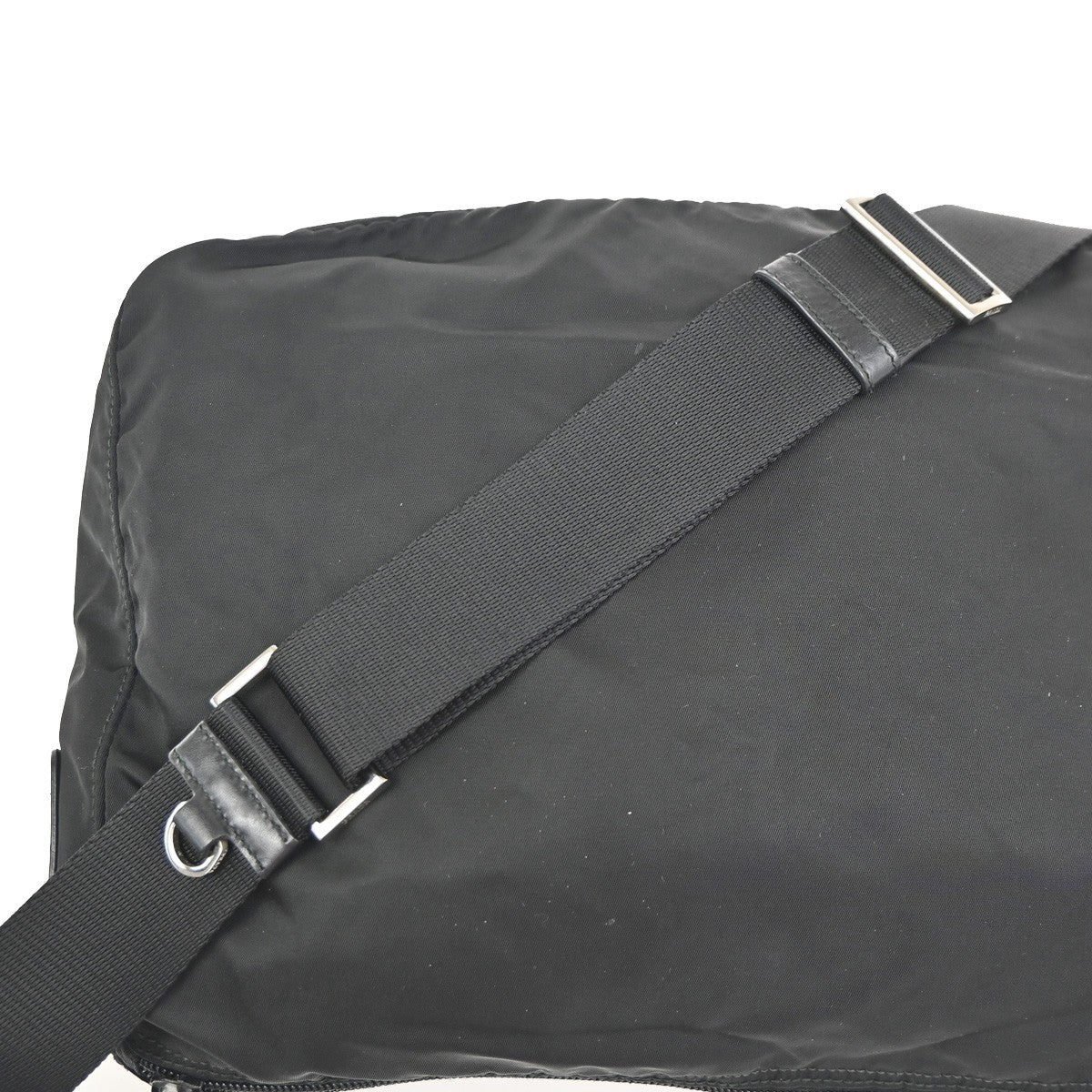 PRADA MILANO Tessuto Plate Messenger Bag Nylon Leather Black SHW Italy 02ZA370