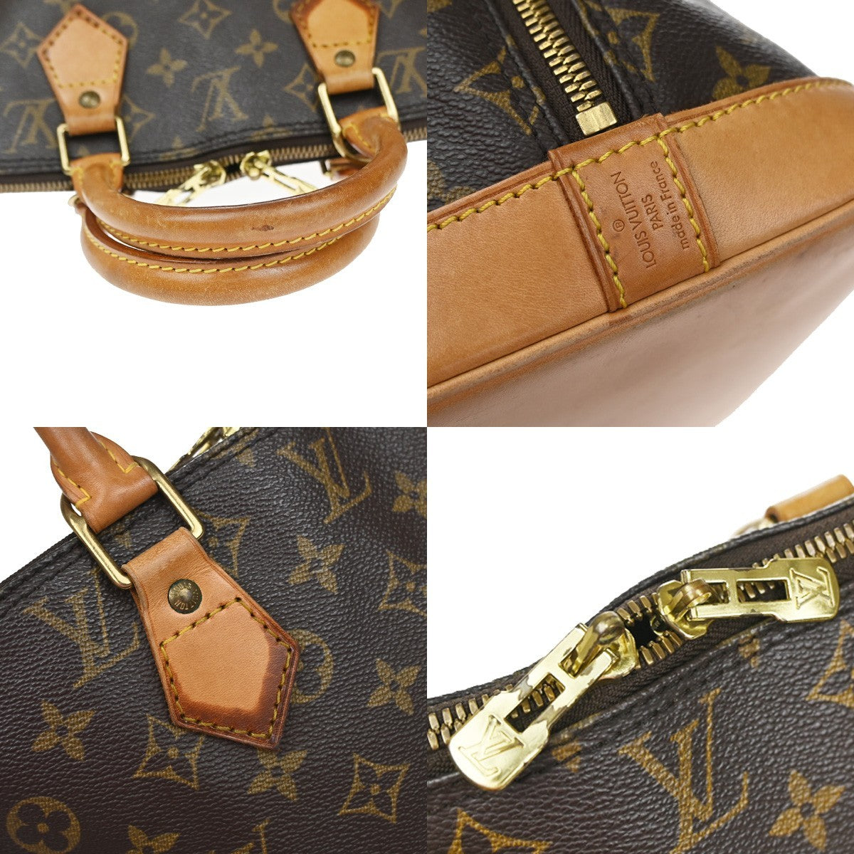 LOUIS VUITTON LV Logo Alma Hand Bag Monogram Leather Brown USA M51130 70YH993