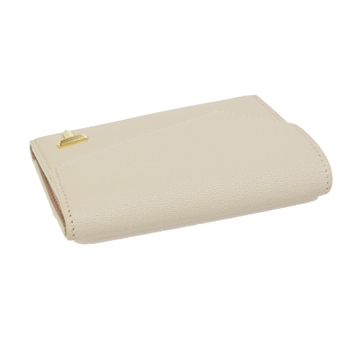 TIFFANY & CO. T Logo Trifold Wallet Purse Leather Ivory Italy 35RK257