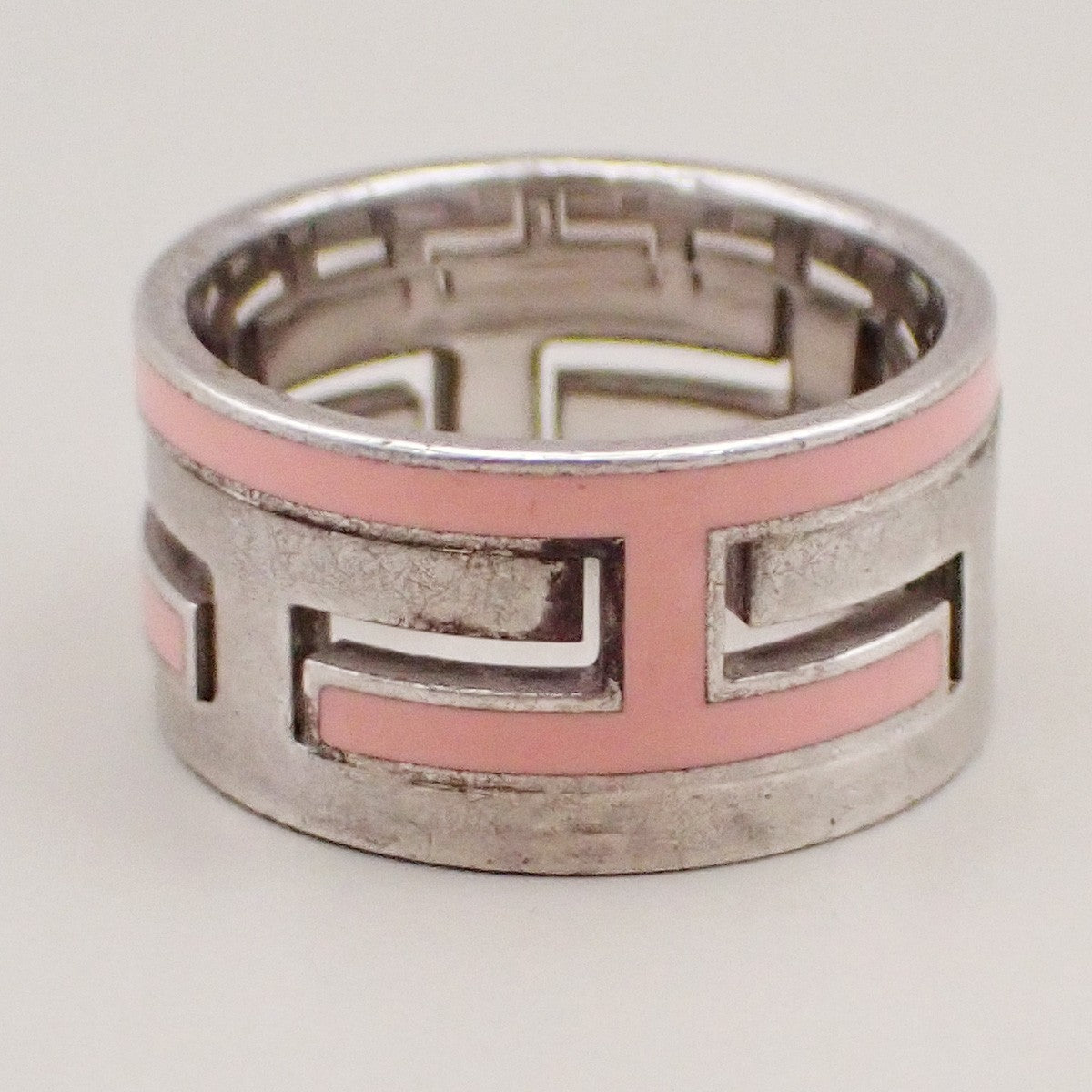 HERMES Logo Move H Ring Size 50 Silver 925  Pink Accessory 64RL361