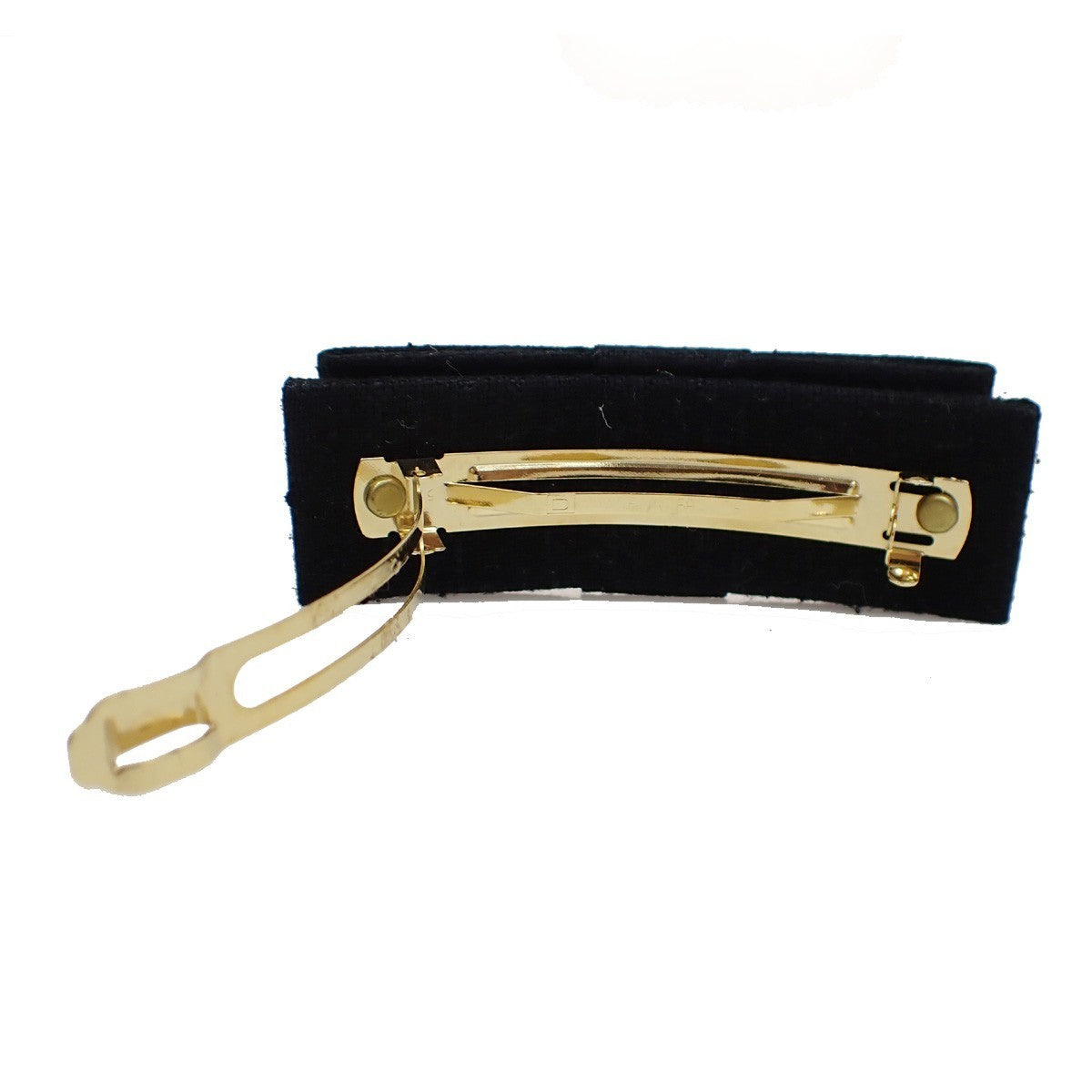 CELINE Logo Double Circle Ribbon Hair Clip Barrette Canvas Black GHW 09KB604