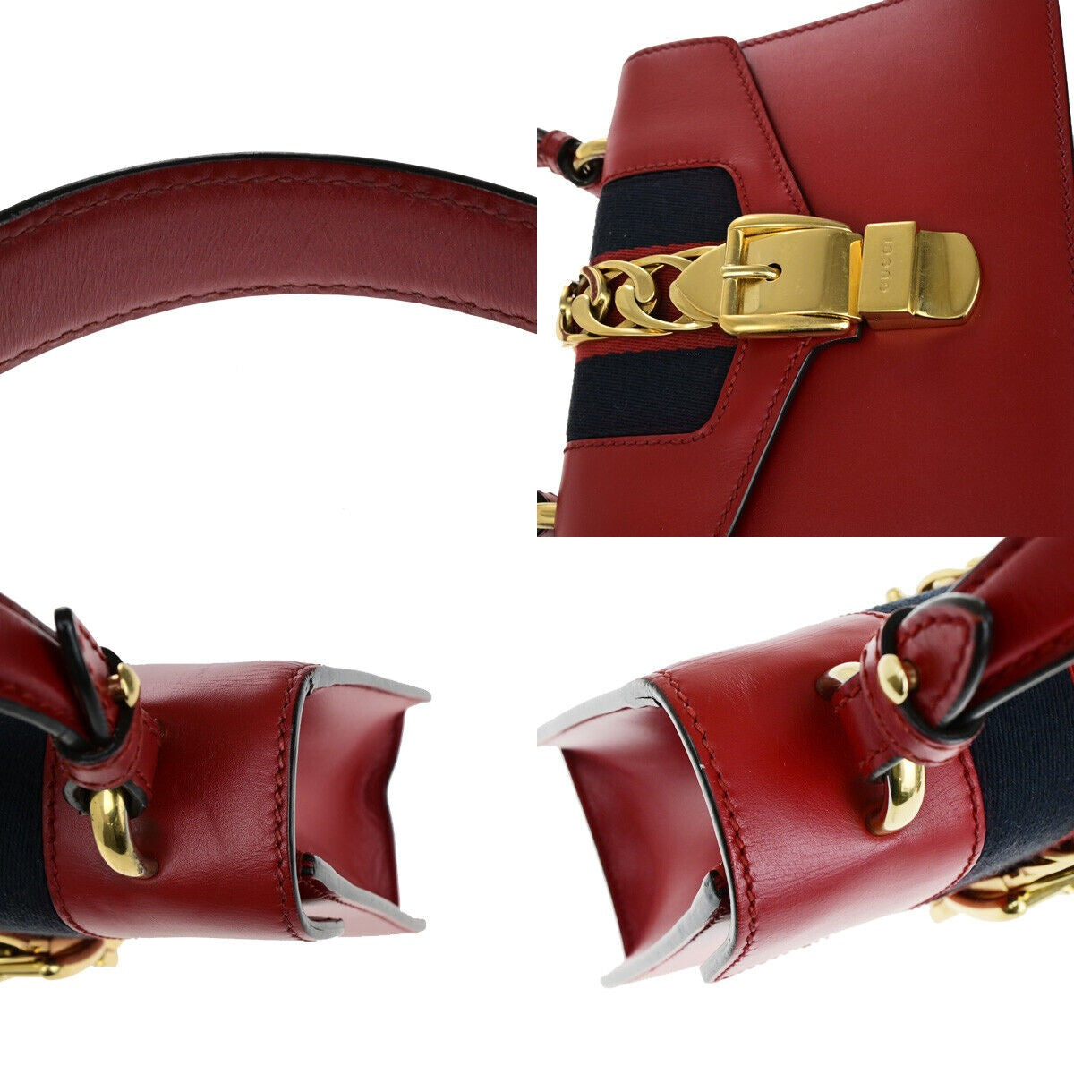 GUCCI Logo Mini Sylvie Sherry 2Way Shoulder Hand Bag Leather Red GHW 53RK113