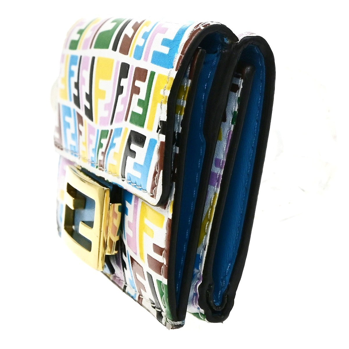 FENDI Logo FF Vertigo Baguette Trifold Compact Wallet Leather Multicolor 61YJ250
