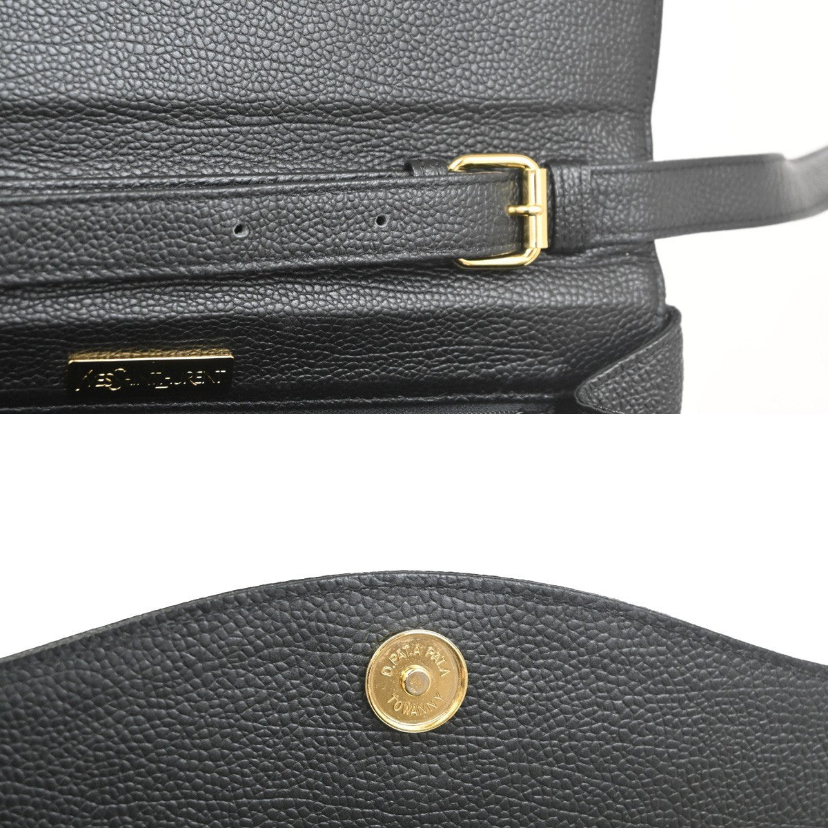 YVES SAINT LAURENT Logo YSL Flap Shoulder Crossbody Bag Leather Black 37MA149