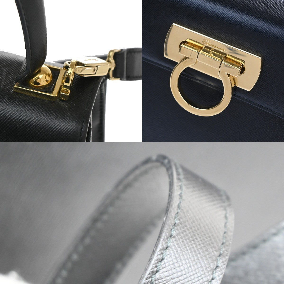 SALVATORE FERRAGAMO Gancini Mini 2Way Shoulder Hand Bag Leather Black 71RL552