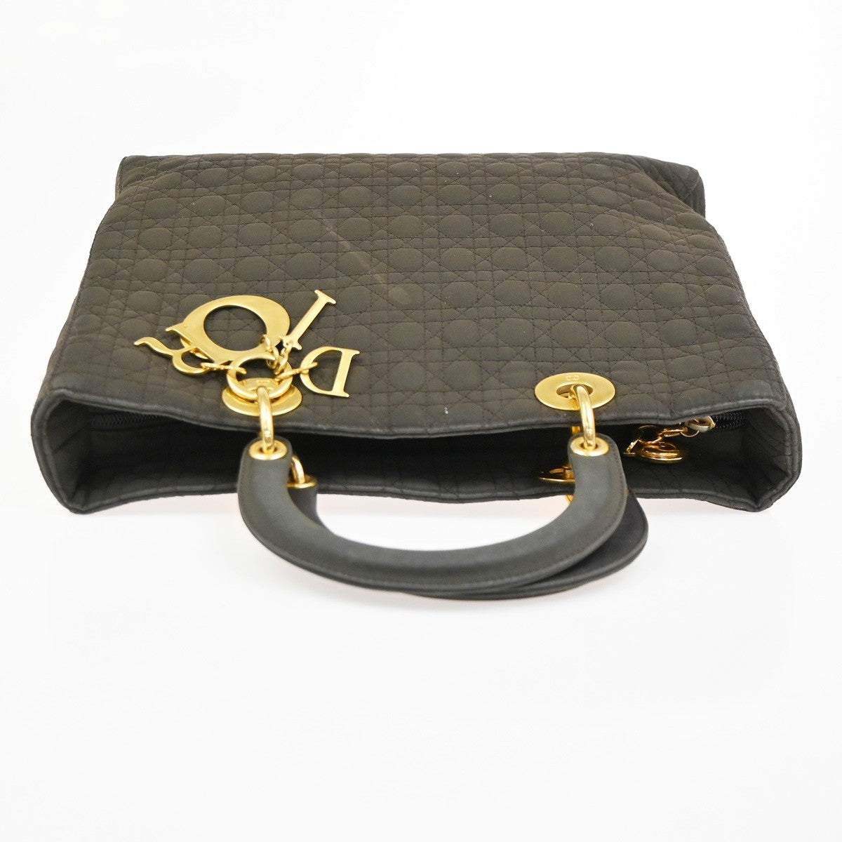 CHRISTIAN DIOR Logo Lady Cannage Hand Bag Nylon Leather Brown GHW Italy 70KC638
