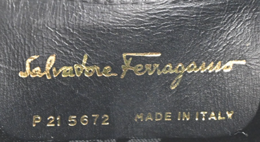 SALVATORE FERRAGAMO Gancini Hand Bag Leather Gold Black Italy 80TA466