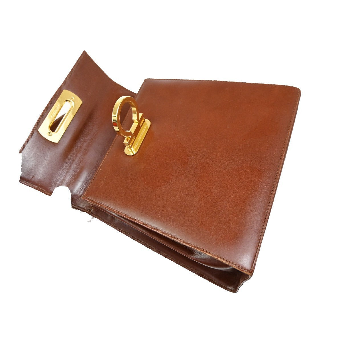 Salvatore Ferragamo Gancini 2Way Shoulder Hand Bag Leather Brown Gold 34CA728