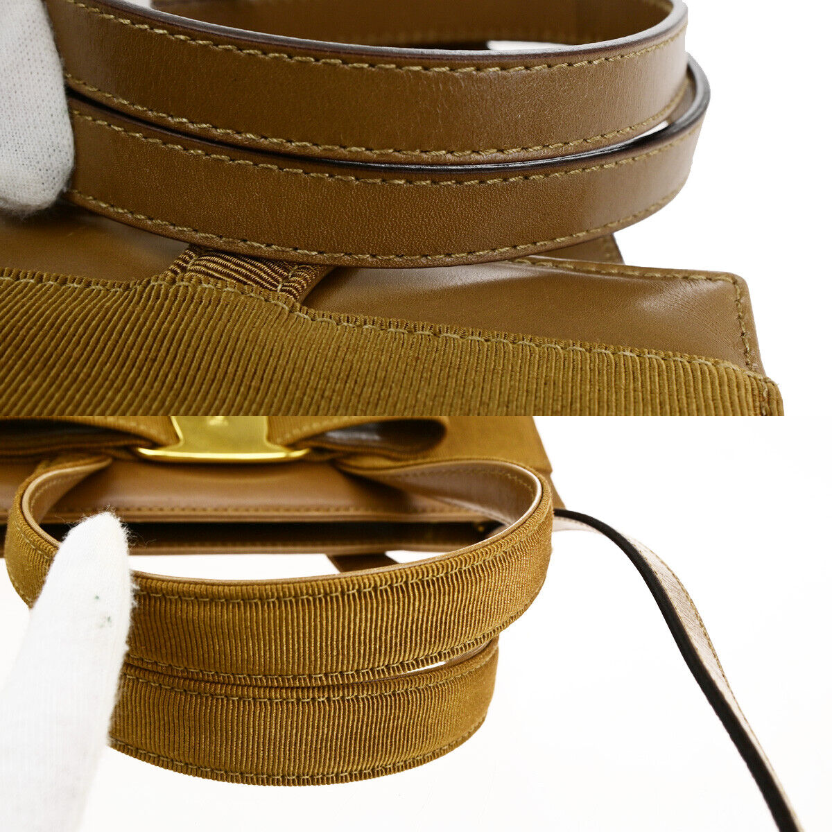 SALVATORE FERRAGAMO Vara 2Way Shoulder Hand Bag Canvas Leather Brown GHW 38YG594