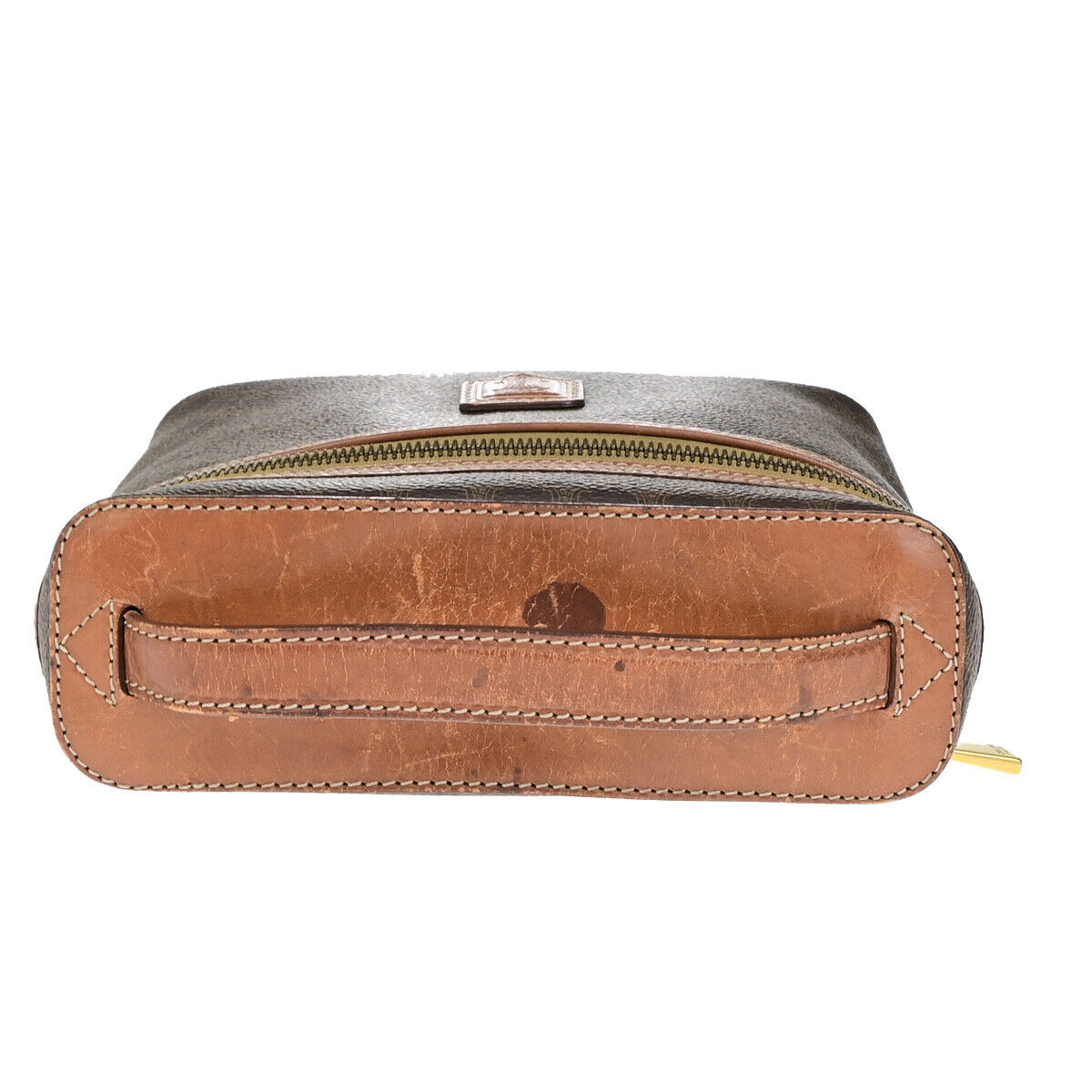 CELINE Logo Macadam Pattern Vanity Hand Bag PVC Leather Brown GHW Italy 63YG623