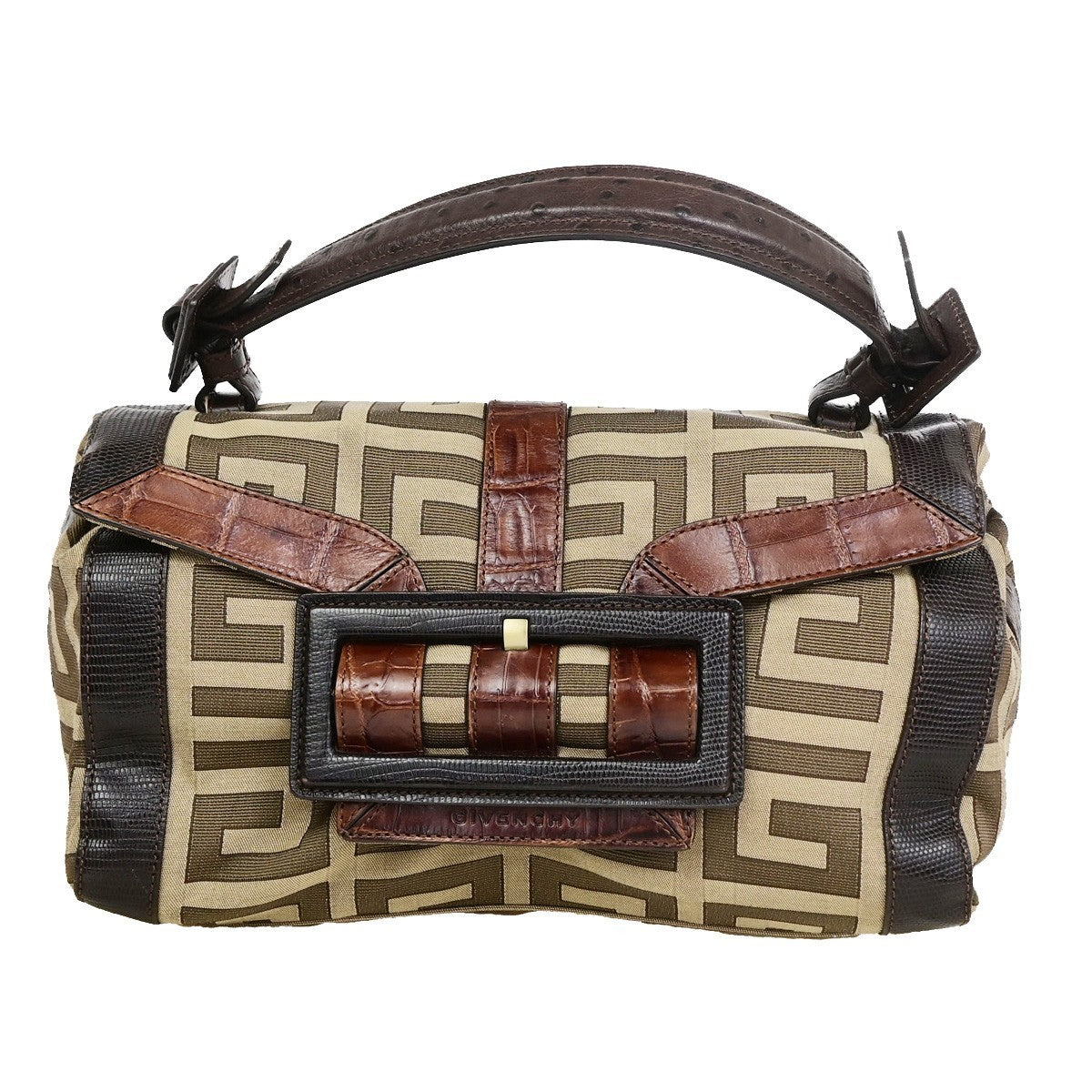 GIVENCHY Logo Shoulder Hand Bag Canvas Leather Brown GHW 62CB042