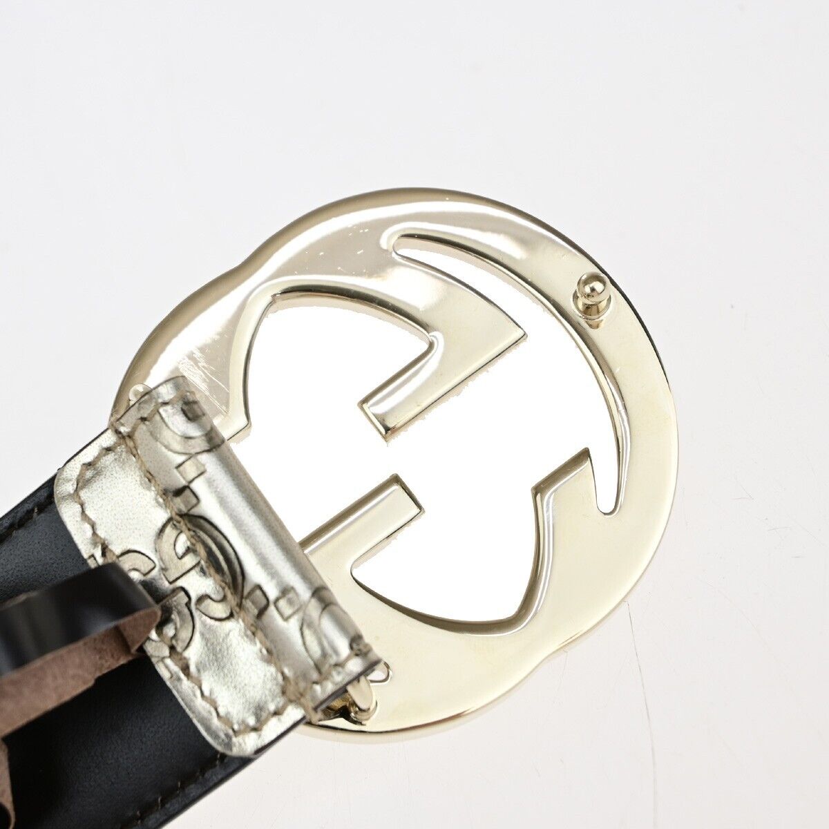 GUCCI GG Logo Interlocking Guccissima Belt 75/30 Leather Silver Italy 36EB415