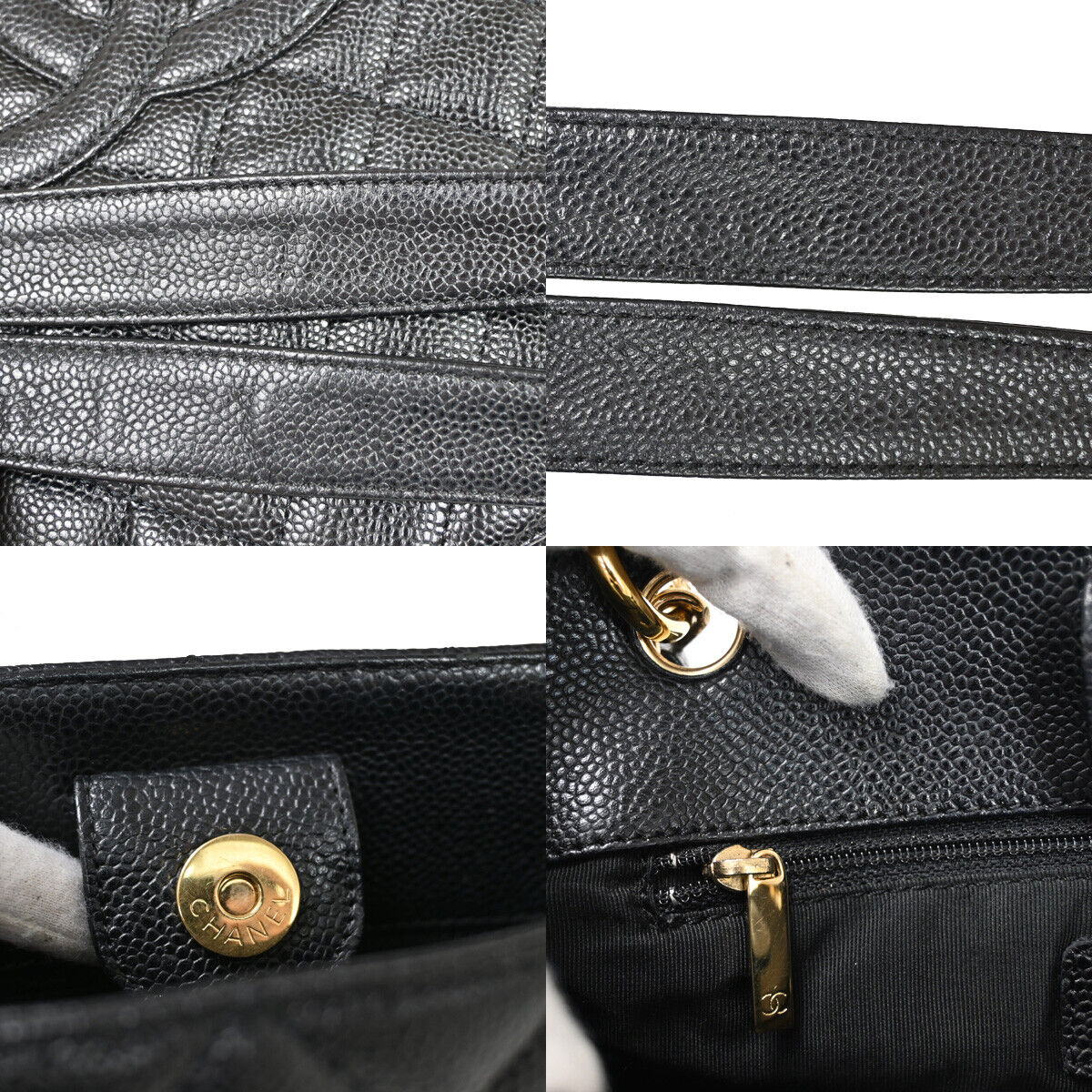 CHANEL CC Logo PST Chain Shoulder Bag Caviar Skin Leather Black GHW 304RJ587