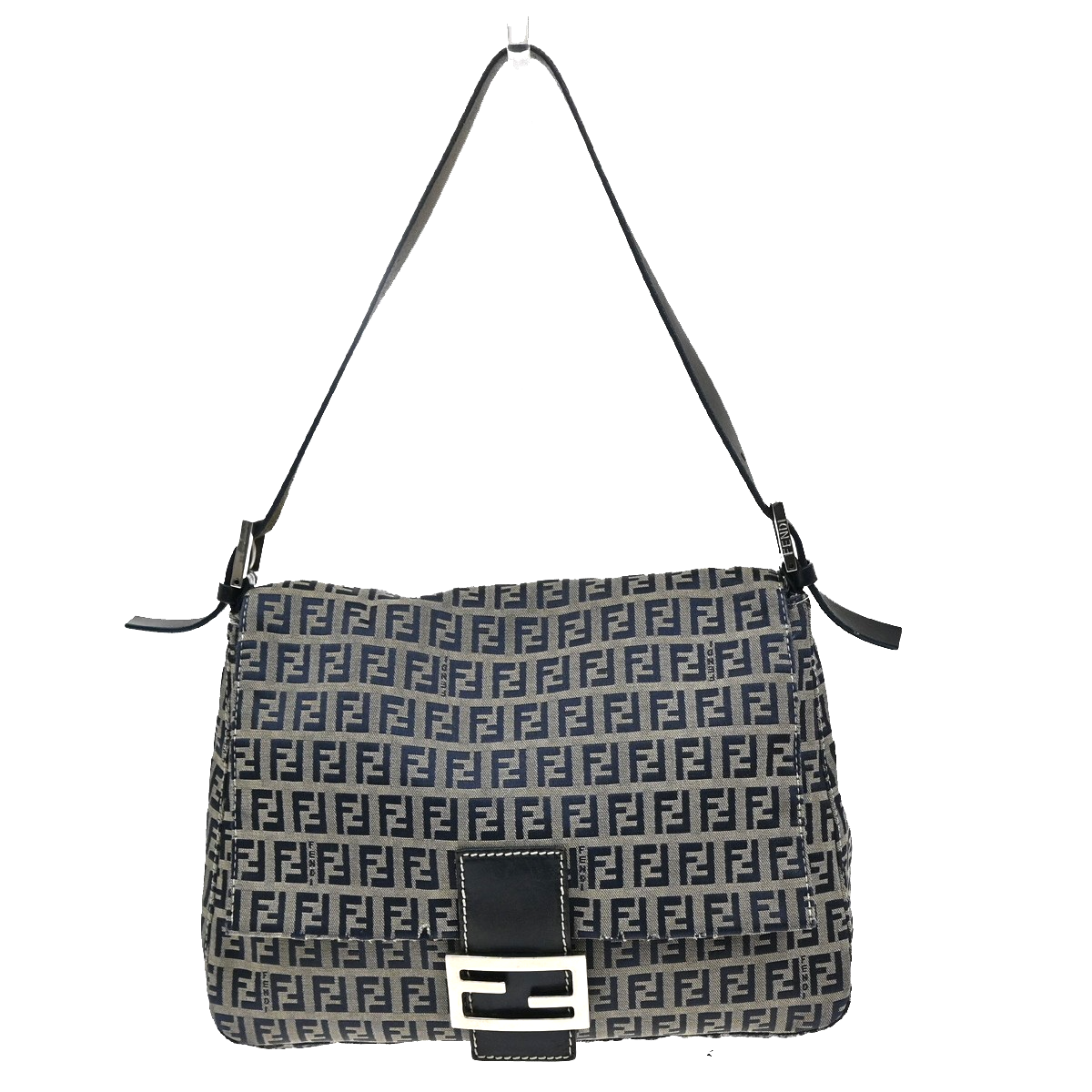 FENDI Mamma bucket Zuccino Shoulder Hand Bag Canvas Leather Navy Italy 79MA143